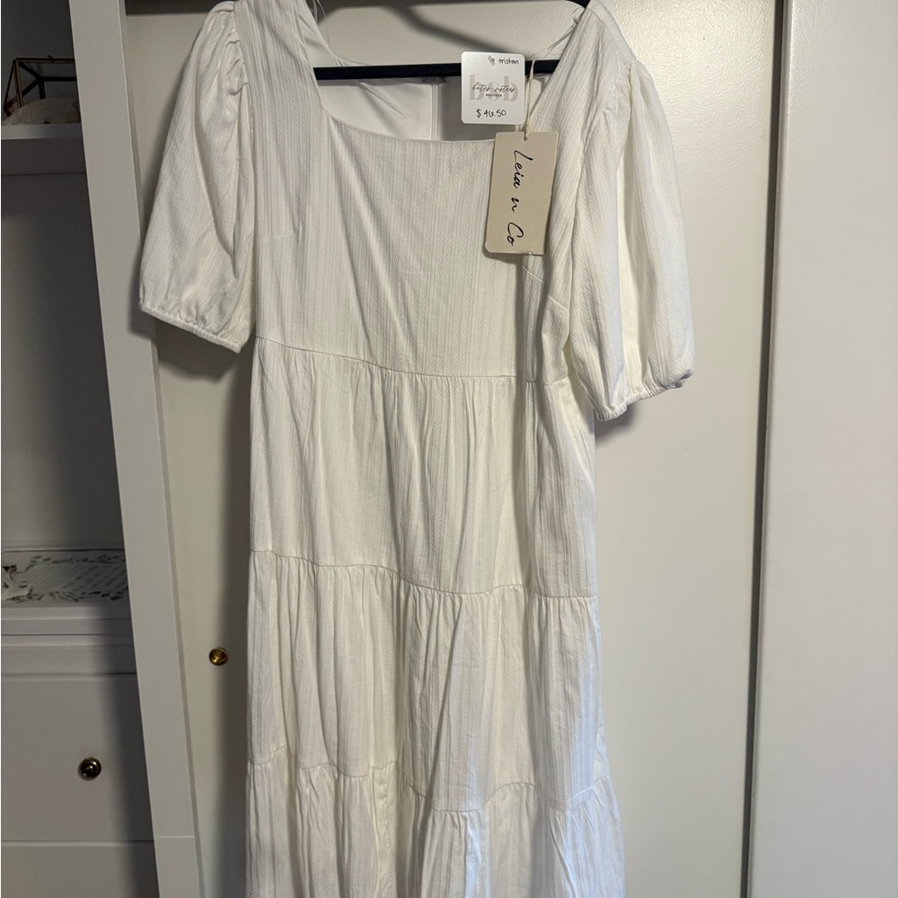 Elegant White Long Sleeve Tiered Dress